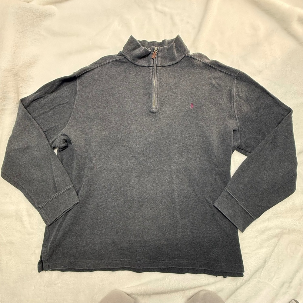 Vintage Polo Ralph Lauren‎ Men's 2XL Gray Pony Ribbed Quarter Zip Pullover